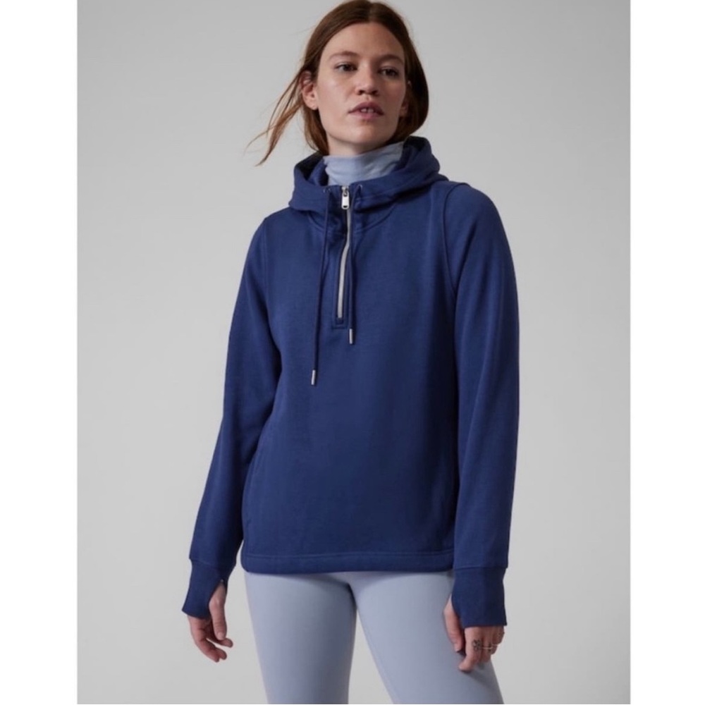 Athleta Hoodie Womens XS Enchanted Blue Cozy Karma 1/4 Zip Hoodie